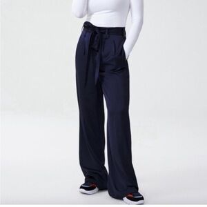 Universal Standard Sz M 18/20 Navy Tresa Wide Leg Satin Tie Pants Plus Workwear
